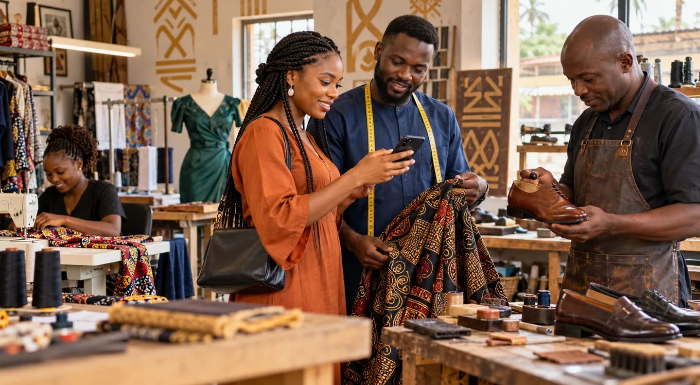 Customers comparing tailoring, alterations and shoe repair with artisans in Aba