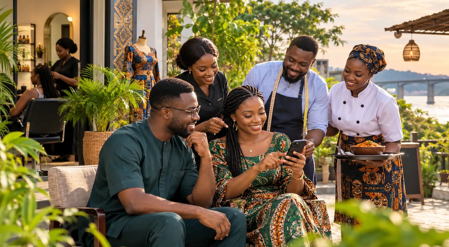 Customers exploring personal-care, tailoring and hospitality services in Calabar