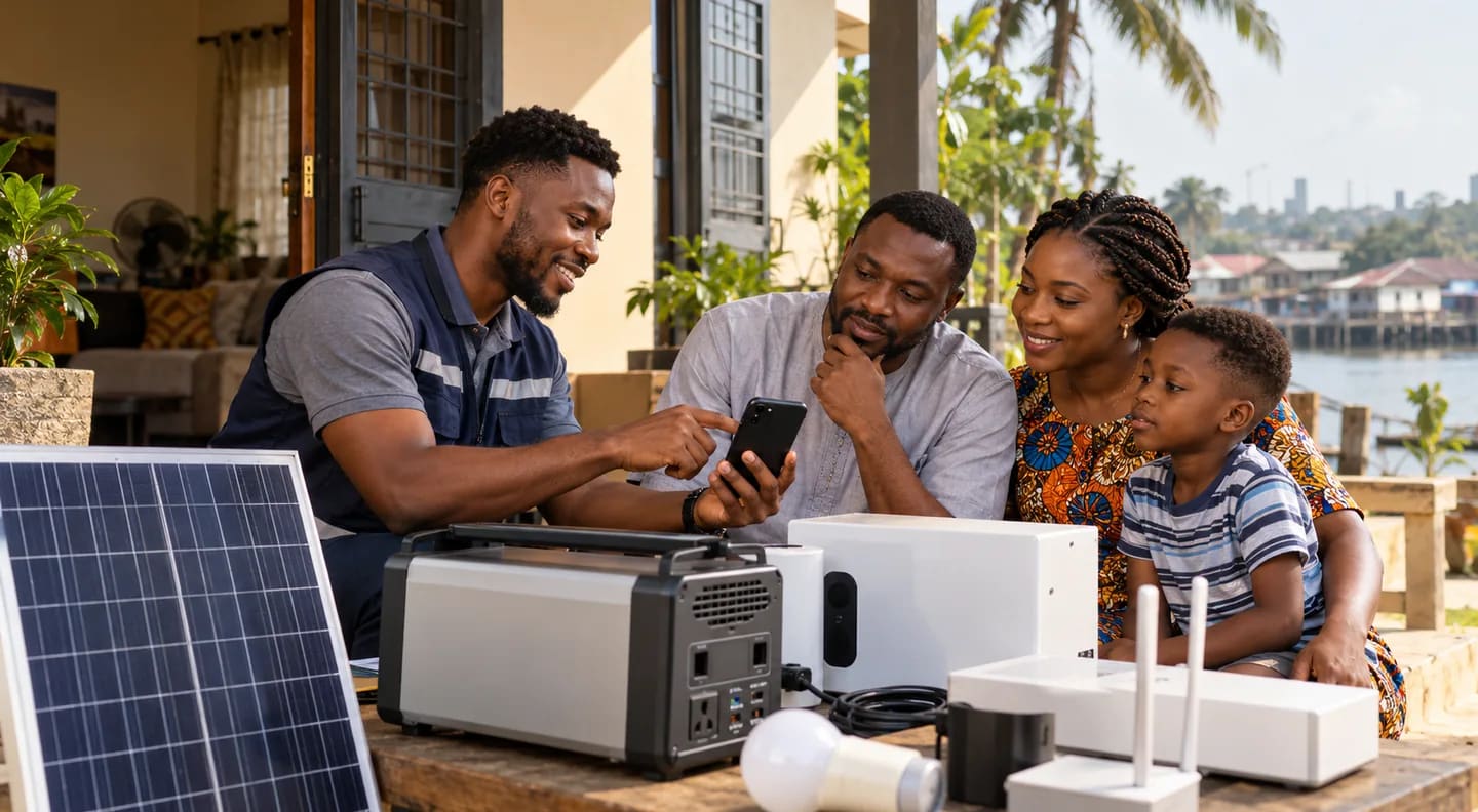 A Port Harcourt family comparing solar power, inverter and connectivity options
